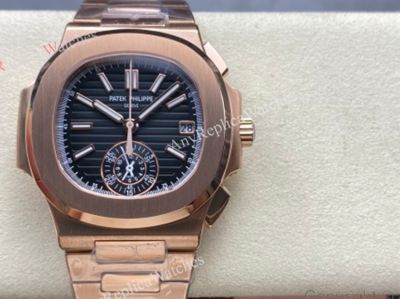 Patek Philippe Nautilus CH28-520 Automatic Movement Gold Steel Strap Black 40.5mm Watch